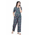Seduva Women's Casual Half Sleeve Printed Viscose Rayon Shirt With Pyjama Pant Night Suit Set (Teal)