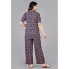 Seduva Women's Casual Half Sleeve Printed Viscose Rayon Shirt With Pyjama Pant Night Suit Set (Blue)