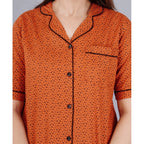Seduva Women's Casual Half Sleeve Printed Viscose Rayon Shirt With Pyjama Pant Night Suit Set (Brown)