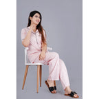 Seduva Women's Casual Half Sleeve Printed Viscose Rayon Shirt With Pyjama Pant Night Suit Set (Pink)
