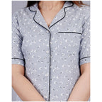 Seduva Women's Casual Half Sleeve Printed Viscose Rayon Shirt With Pyjama Pant Night Suit Set (Grey)