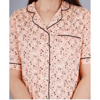 Seduva Women's Casual Half Sleeve Printed Viscose Rayon Shirt With Pyjama Pant Night Suit Set (Peach)