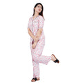 Seduva Women's Casual Half Sleeve Printed Viscose Rayon Shirt With Pyjama Pant Night Suit Set (Baby Pink)