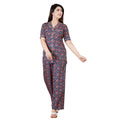 Seduva Women's Casual Half Sleeve Printed Viscose Rayon Shirt With Pyjama Pant Night Suit Set (Blue)