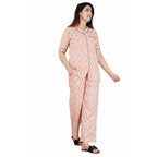Seduva Women's Casual Half Sleeve Printed Viscose Rayon Shirt With Pyjama Pant Night Suit Set (Peach)