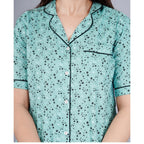 Seduva Women's Casual Half Sleeve Printed Viscose Rayon Shirt With Pyjama Pant Night Suit Set (Green)