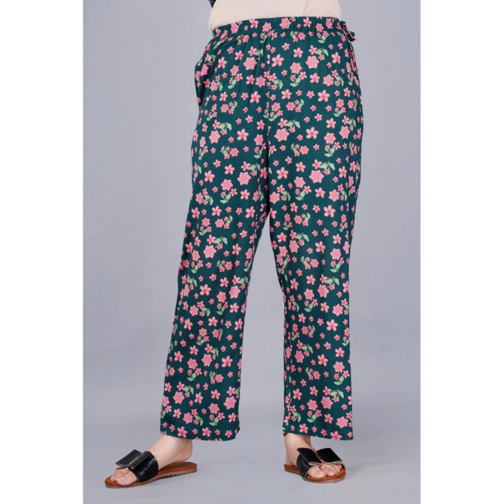Seduva Women's Casual Half Sleeve Printed Viscose Rayon Shirt With Pyjama Pant Night Suit Set (Teal)