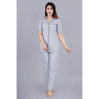 Seduva Women's Casual Half Sleeve Printed Viscose Rayon Shirt With Pyjama Pant Night Suit Set (Grey)
