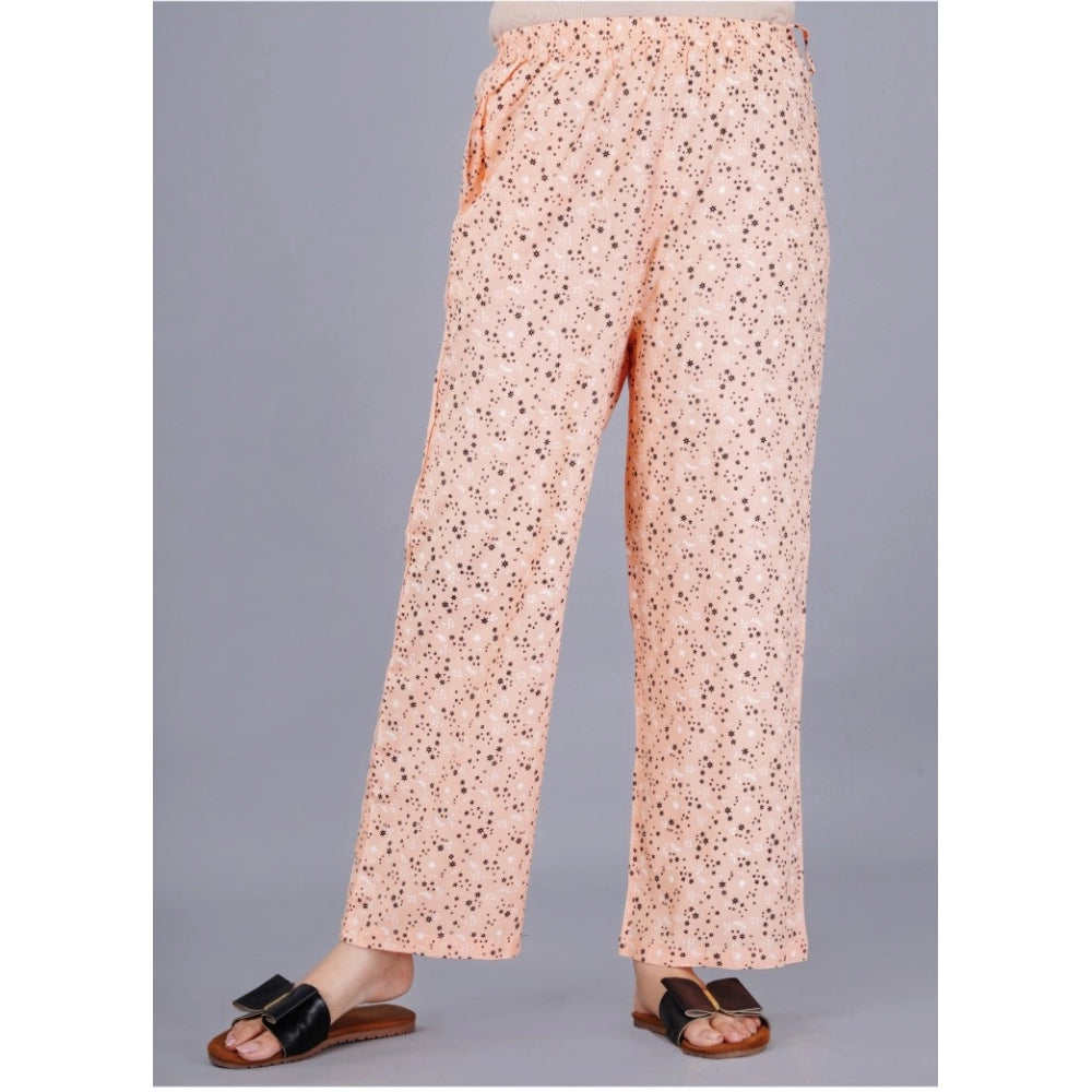 Seduva Women's Casual Half Sleeve Printed Viscose Rayon Shirt With Pyjama Pant Night Suit Set (Peach)
