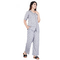 Seduva Women's Casual Half Sleeve Printed Viscose Rayon Shirt With Pyjama Pant Night Suit Set (Grey)