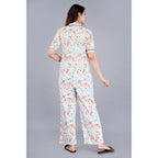 Seduva Women's Casual Half Sleeve Printed Viscose Rayon Shirt With Pyjama Pant Night Suit Set (White)