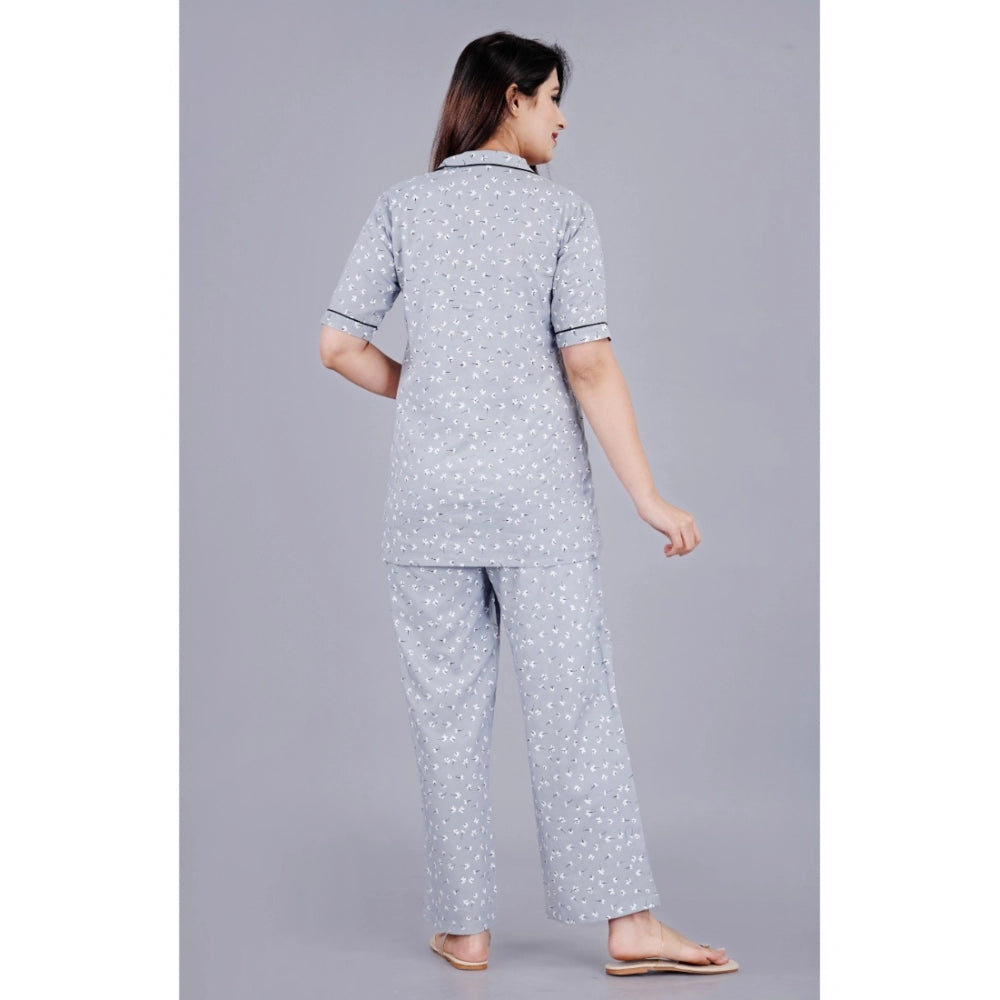 Seduva Women's Casual Half Sleeve Printed Viscose Rayon Shirt With Pyjama Pant Night Suit Set (Grey)