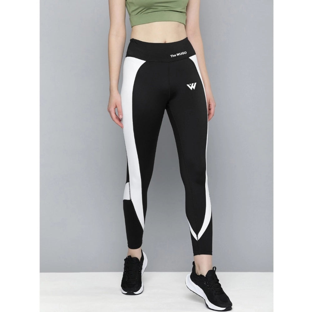 Seduva Women's Polyster Solid Sport Leggings (Black &amp; White)