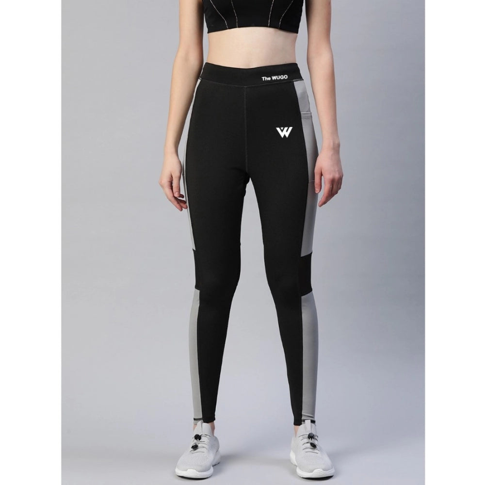 Seduva Women's Polyster Solid Sport Leggings (Black &amp; Grey)