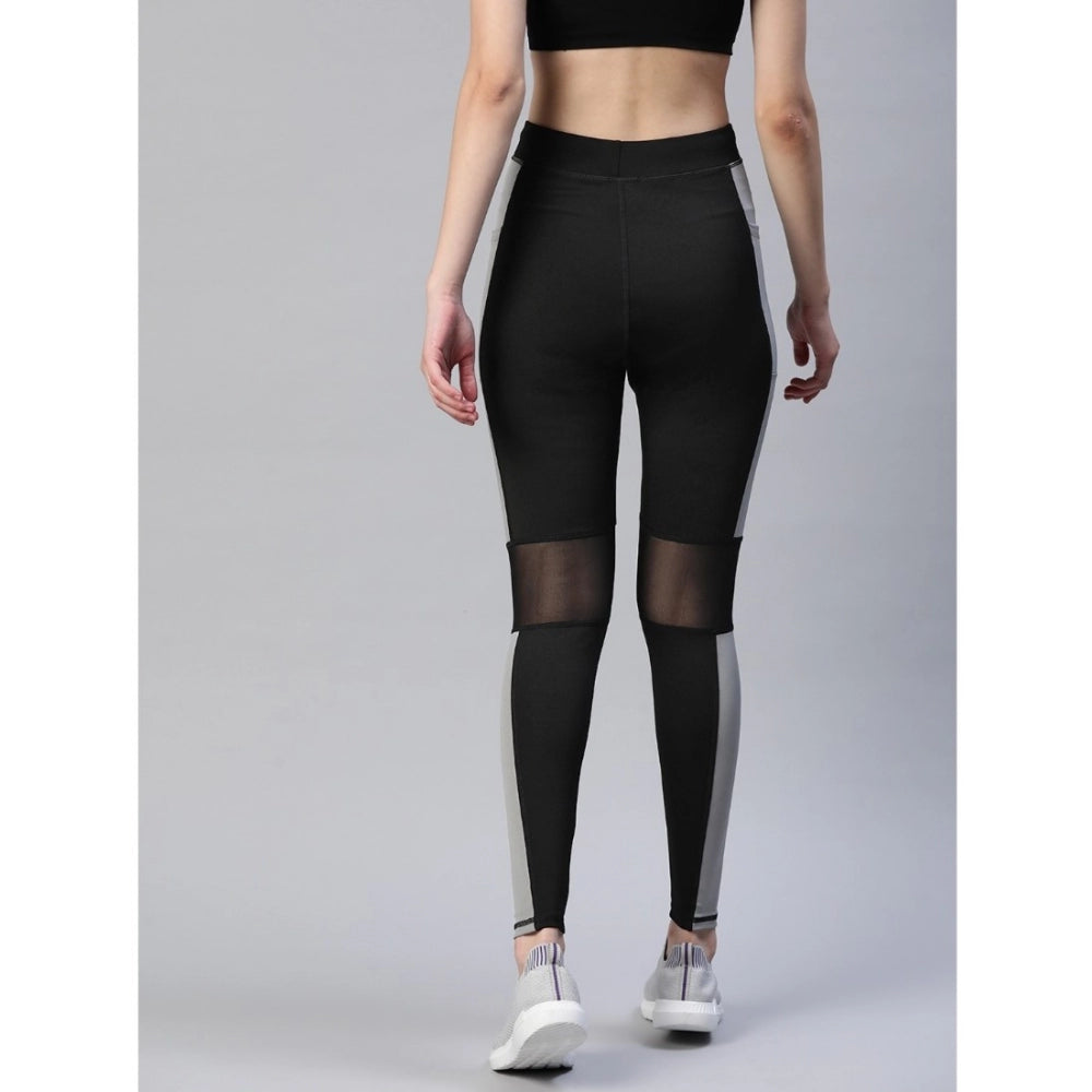 Seduva Women's Polyster Solid Sport Leggings (Black &amp; Grey)