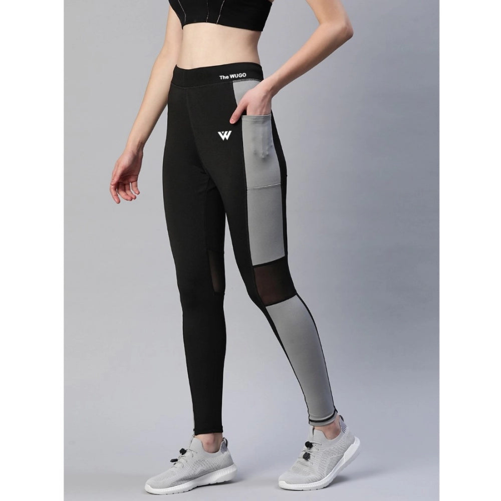 Seduva Women's Polyster Solid Sport Leggings (Black &amp; Grey)