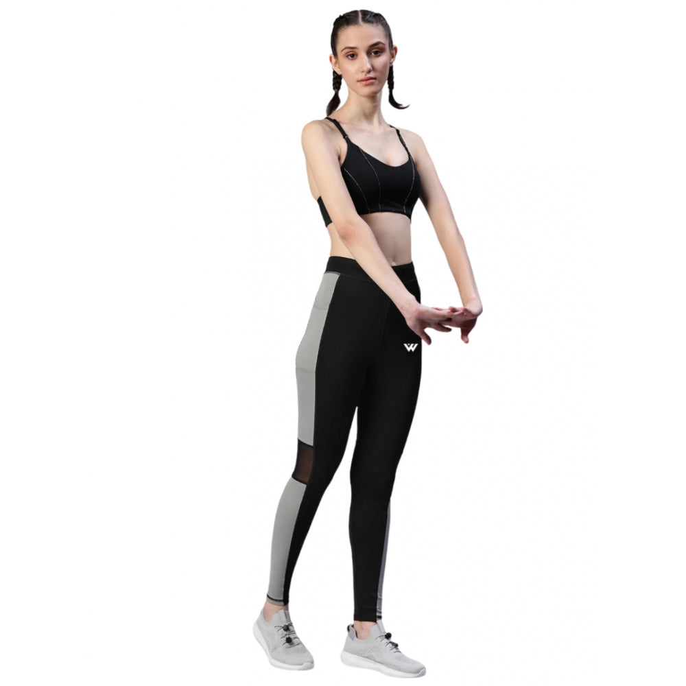 Seduva Women's Polyster Solid Sport Leggings (Black &amp; Grey)