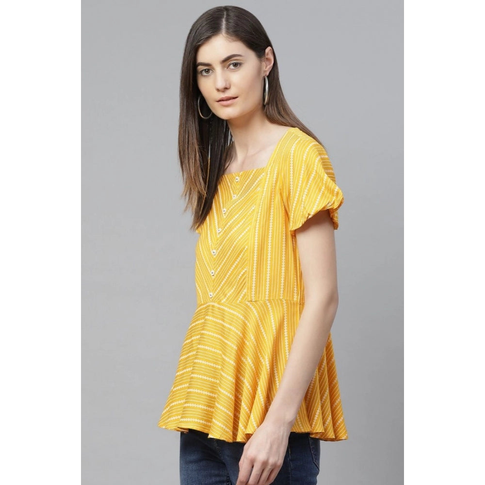 Seduva Women's Casual Short Sleeves Stripe Printed Rayon Top (Mustard)