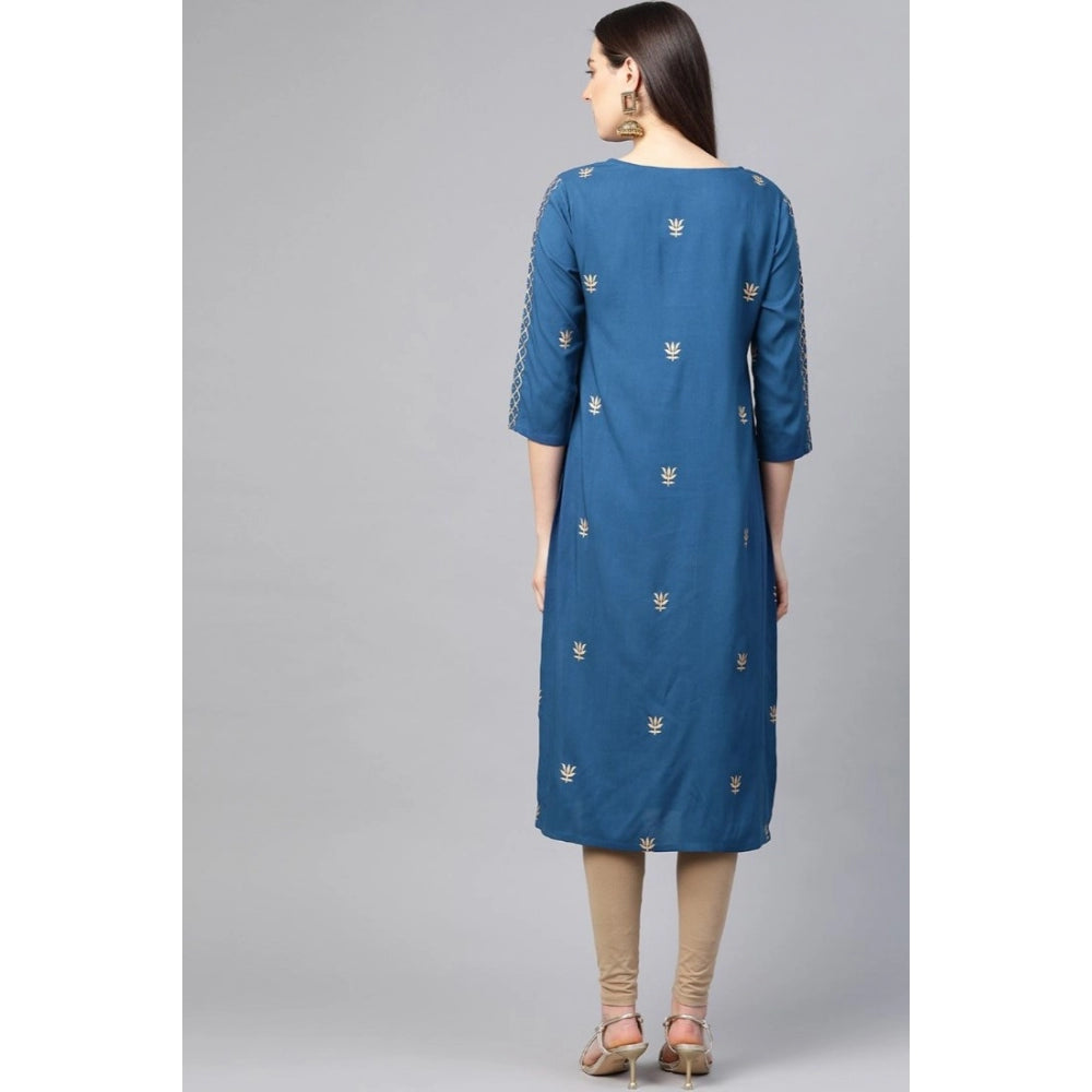 Seduva Women's Casual 3/4 th Sleeve Floral Printed Rayon Kurti (Blue)