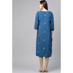 Seduva Women's Casual 3/4 th Sleeve Floral Printed Rayon Kurti (Blue)