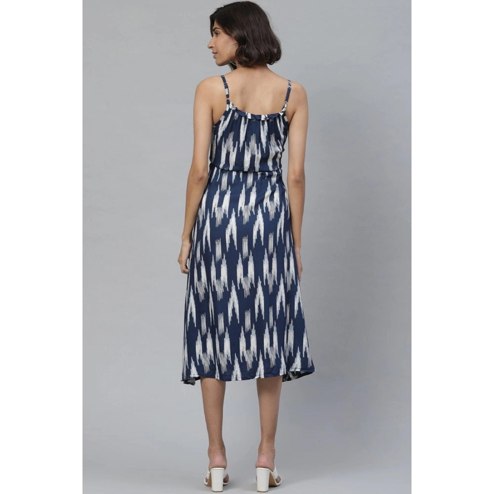 Seduva Women's Casual Sleeveless Ikat Print Rayon Dress (Blue)