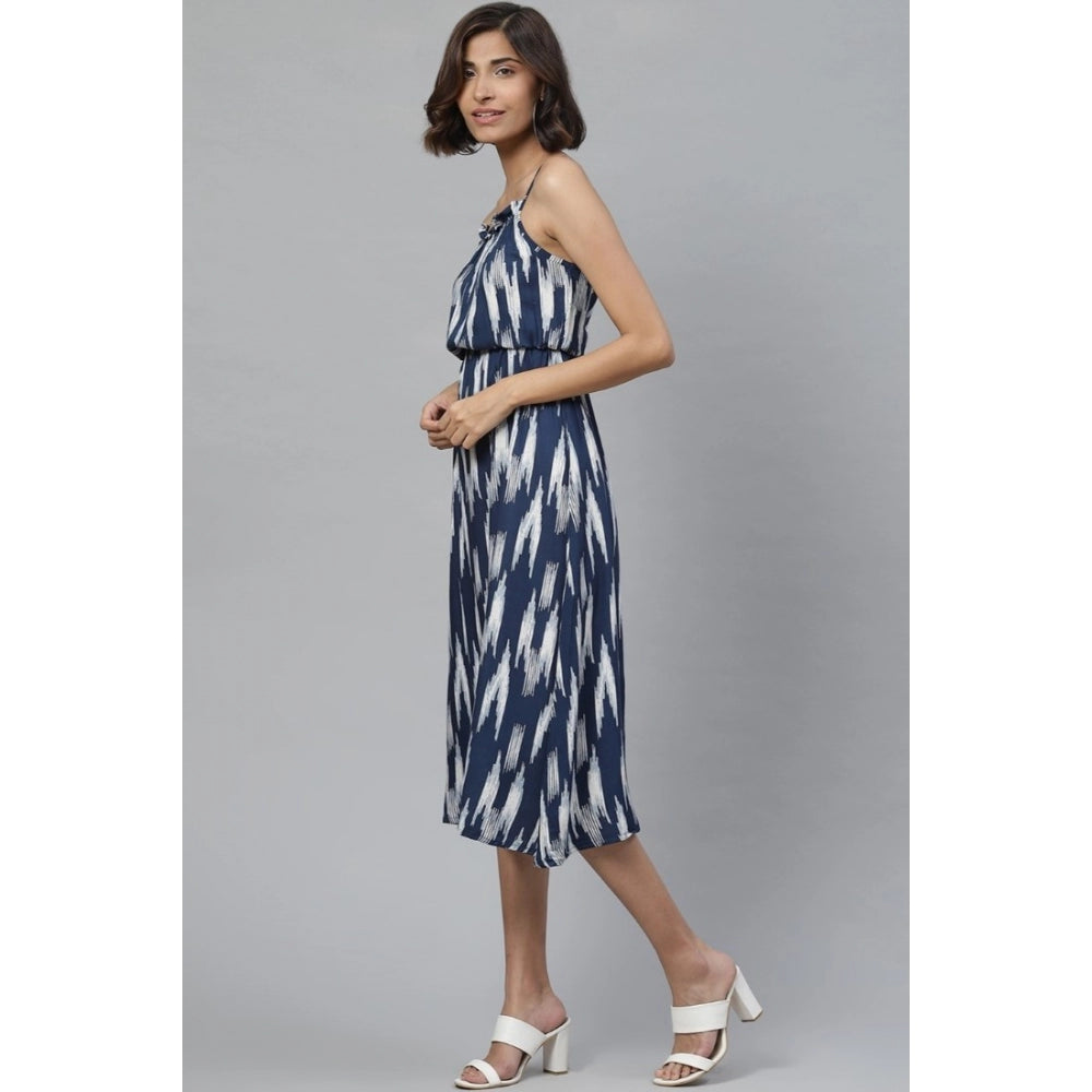 Seduva Women's Casual Sleeveless Ikat Print Rayon Dress (Blue)