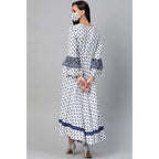 Seduva Women's Casual Bell Sleeve Floral Printed Rayon Dress (White &amp; Blue)