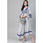 Seduva Women's Casual Bell Sleeve Floral Printed Rayon Dress (White &amp; Blue)