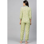 Seduva Women's Casual 3/4 Sleeve Floral Printed Rayon Shirt With Pyjama Pant Night Suit Set (Green)