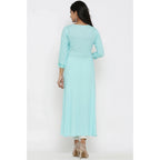 Seduva Women's Casual 3/4 th Sleeve Embroidery Rayon Kurti (Sky Blue)