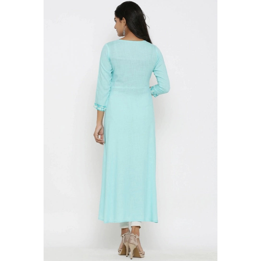 Seduva Women's Casual 3/4 th Sleeve Embroidery Rayon Kurti (Sky Blue)
