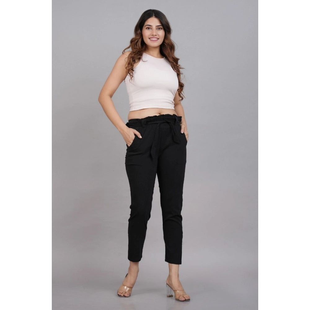Seduva Women's Casual Solid Lycra Trouser Pant (Black)