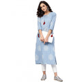 Seduva Women's Casual 3/4 th Sleeve Embroidery Cambric Cotton Kurti (Blue)