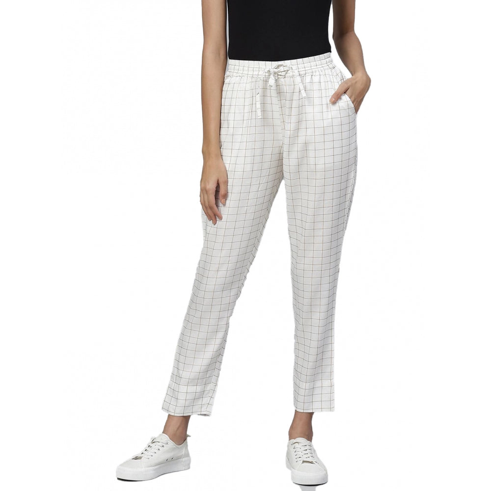 Seduva Women's Casual Checked Rayon Trouser Pant (White)