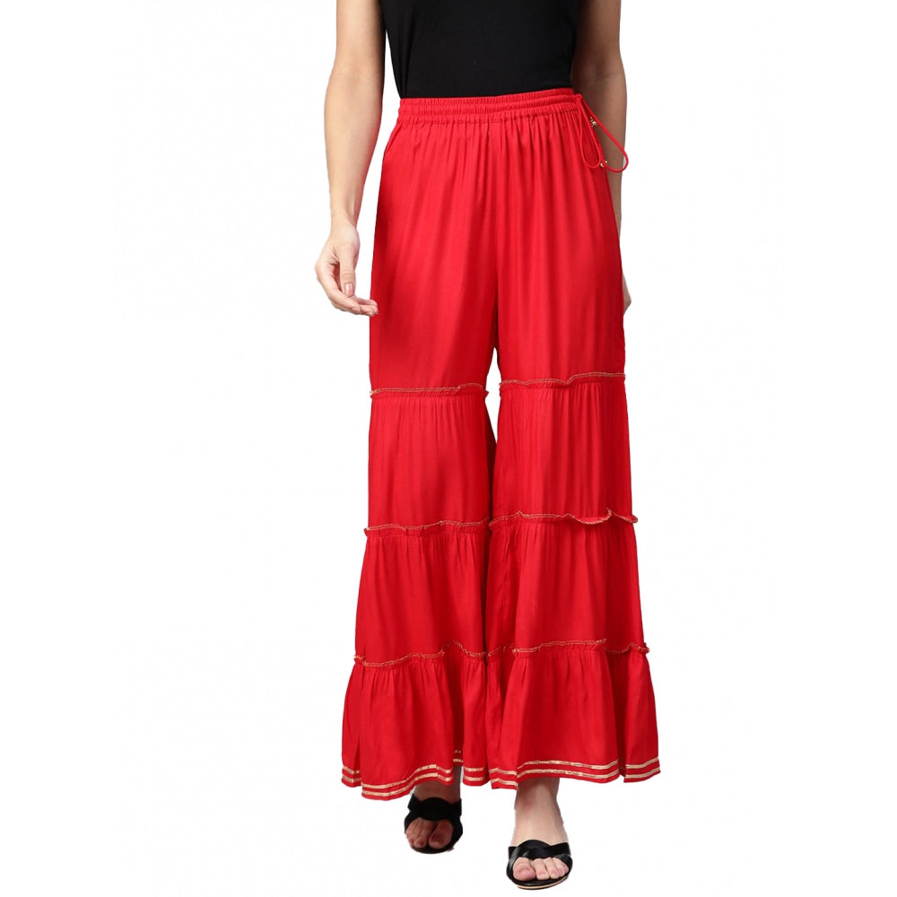 Seduva Women's Casual Solid Rayon Sharara (Red)
