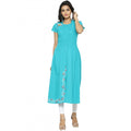 Seduva Women's Casual Short Sleeve Embroidery Cotton Slub Kurti (Torque Green)