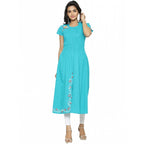 Seduva Women's Casual Short Sleeve Embroidery Cotton Slub Kurti (Torque Green)