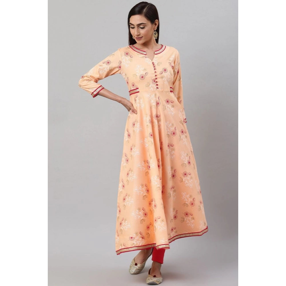 Seduva Women's Casual 3/4 th Sleeve Floral Printed Rayon Kurti (Peach)