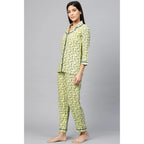 Seduva Women's Casual 3/4 Sleeve Floral Printed Rayon Shirt With Pyjama Pant Night Suit Set (Green)