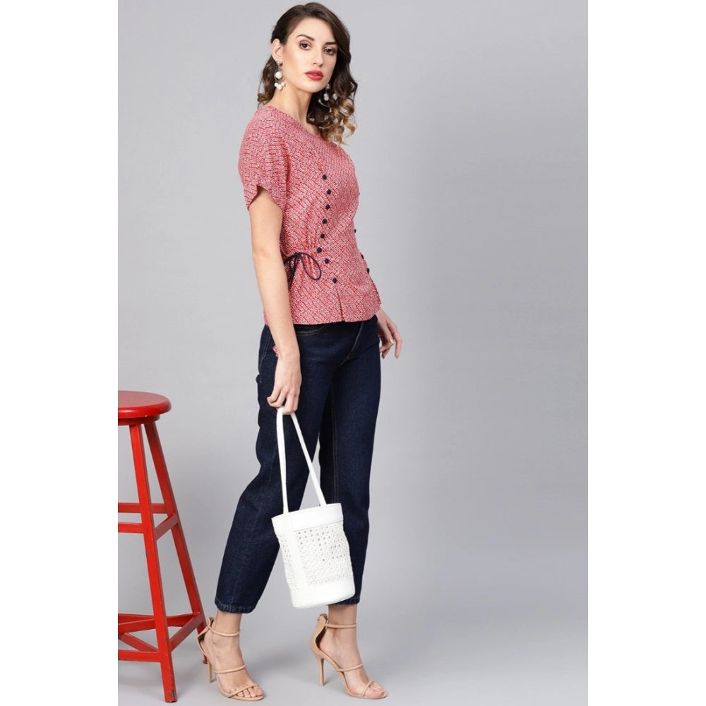 Seduva Women's Casual Short Sleeve Geometric Rayon Top (Red)