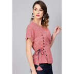 Seduva Women's Casual Short Sleeve Geometric Rayon Top (Red)
