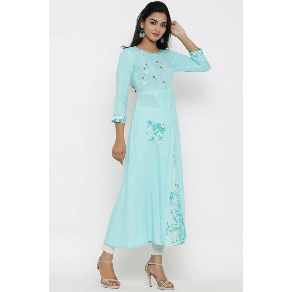 Seduva Women's Casual 3/4 th Sleeve Embroidery Rayon Kurti (Sky Blue)