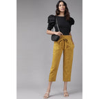 Seduva Women's Casual Printed Cotton Flex Trouser Pant (Mustard)