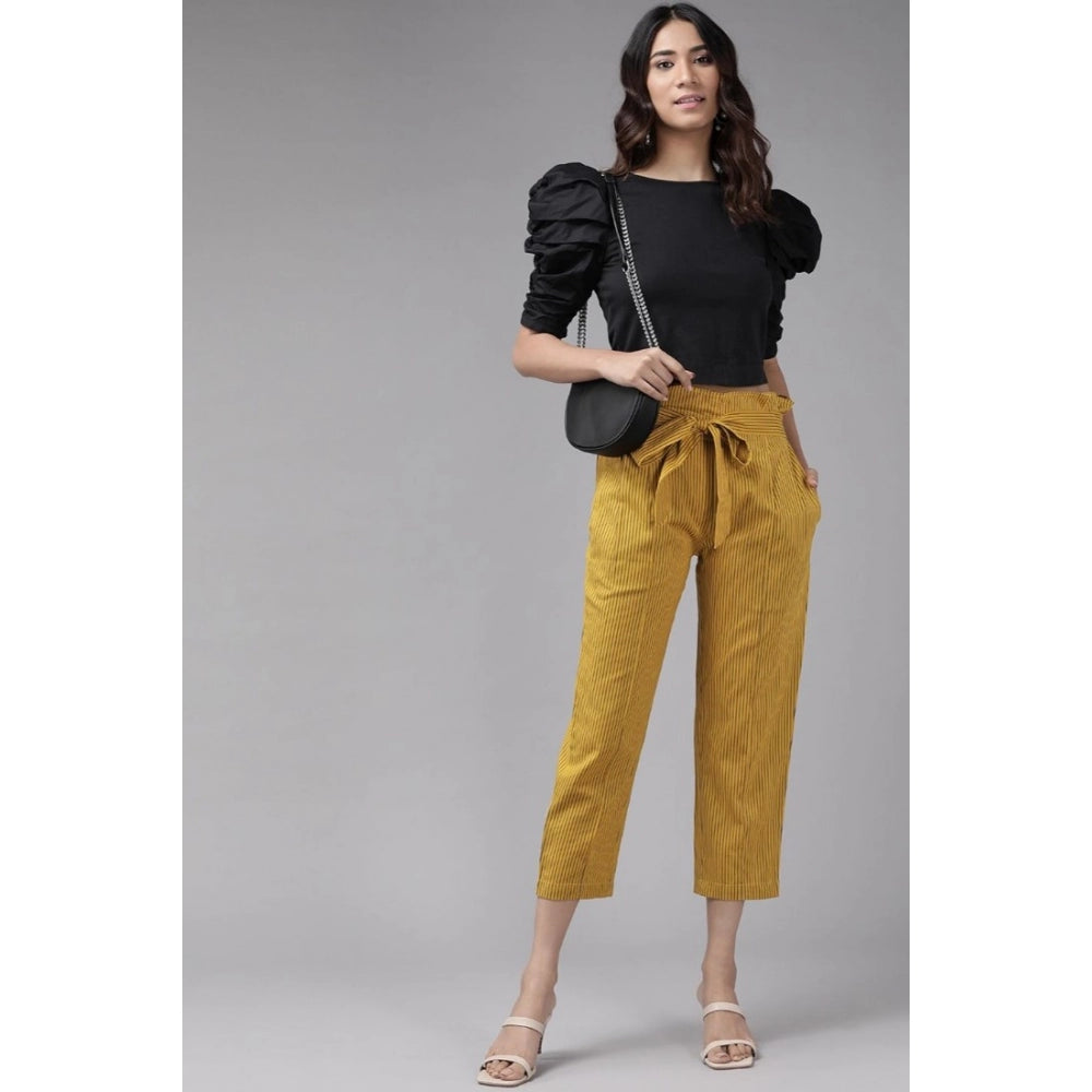 Seduva Women's Casual Printed Cotton Flex Trouser Pant (Mustard)
