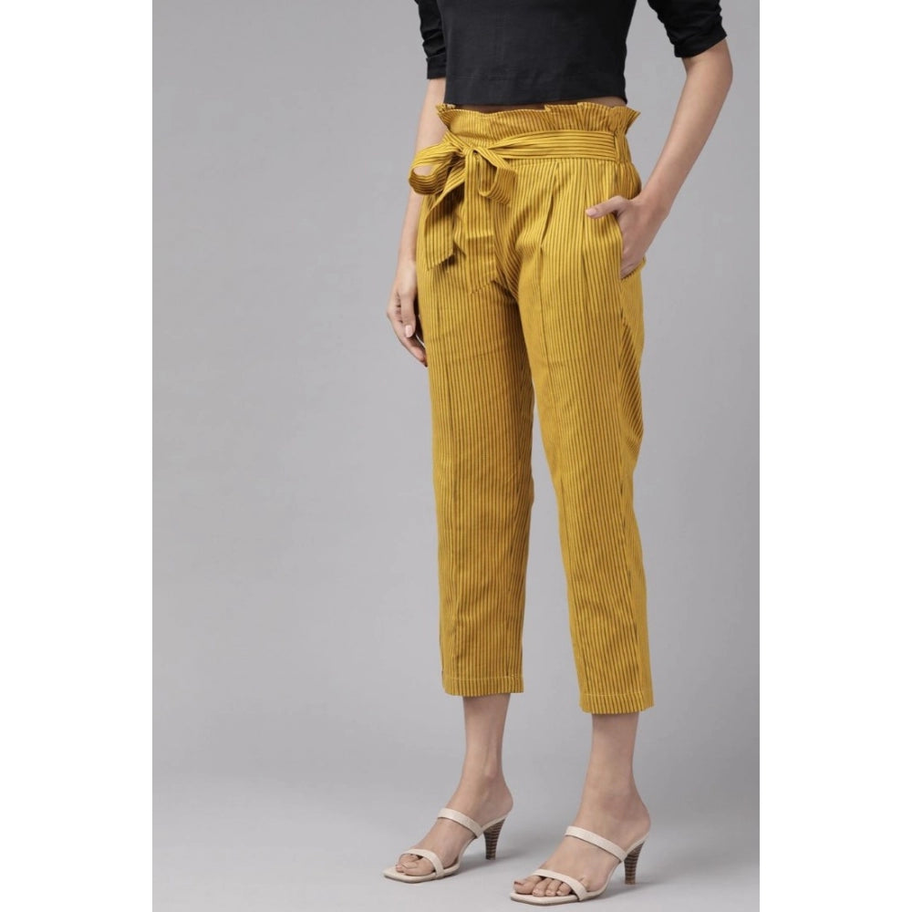 Seduva Women's Casual Printed Cotton Flex Trouser Pant (Mustard)