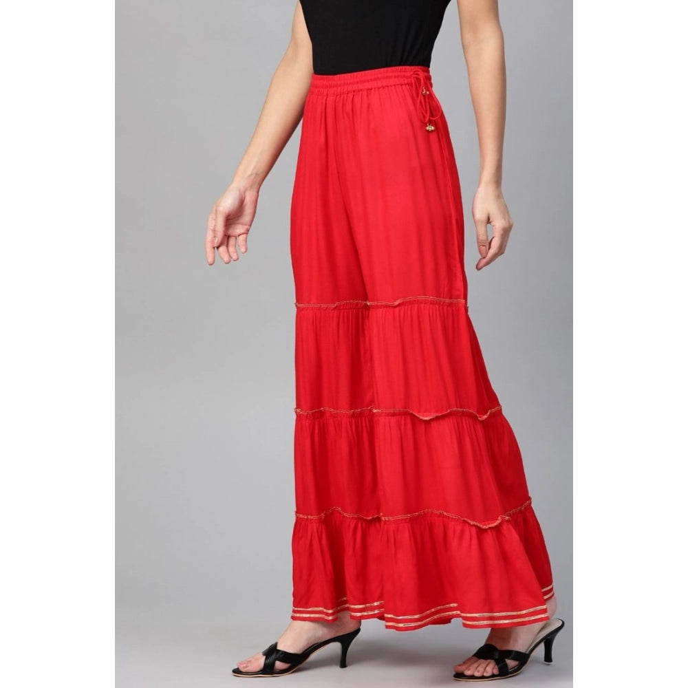 Seduva Women's Casual Solid Rayon Sharara (Red)