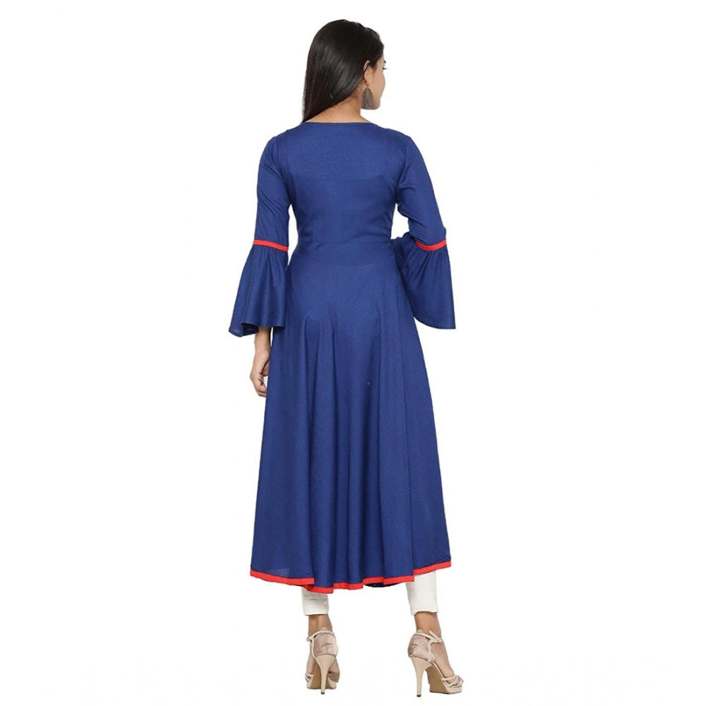 Seduva Women's Casual Bell Sleeves Embroidery Rayon Kurti (Blue)