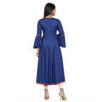 Seduva Women's Casual Bell Sleeves Embroidery Rayon Kurti (Blue)