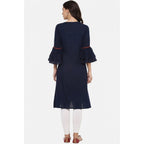 Seduva Women's Casual Bell Sleeves Solid Cotton Slub Kurti (Blue)