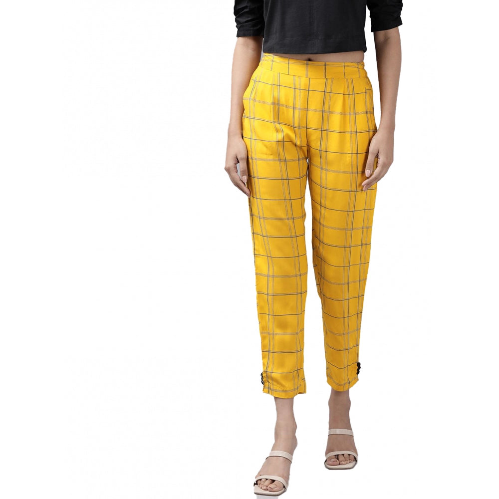 Seduva Women's Casual Checked Rayon Trouser Pant (Yellow)